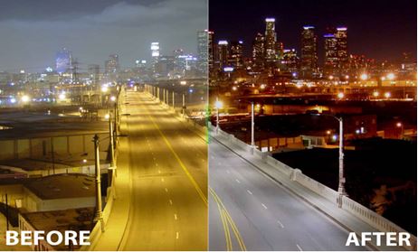 city lights before and after LEDs